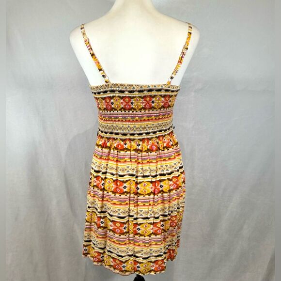 Yellow tribal print corset style smocked sundress size medium - Picture 3 of 5